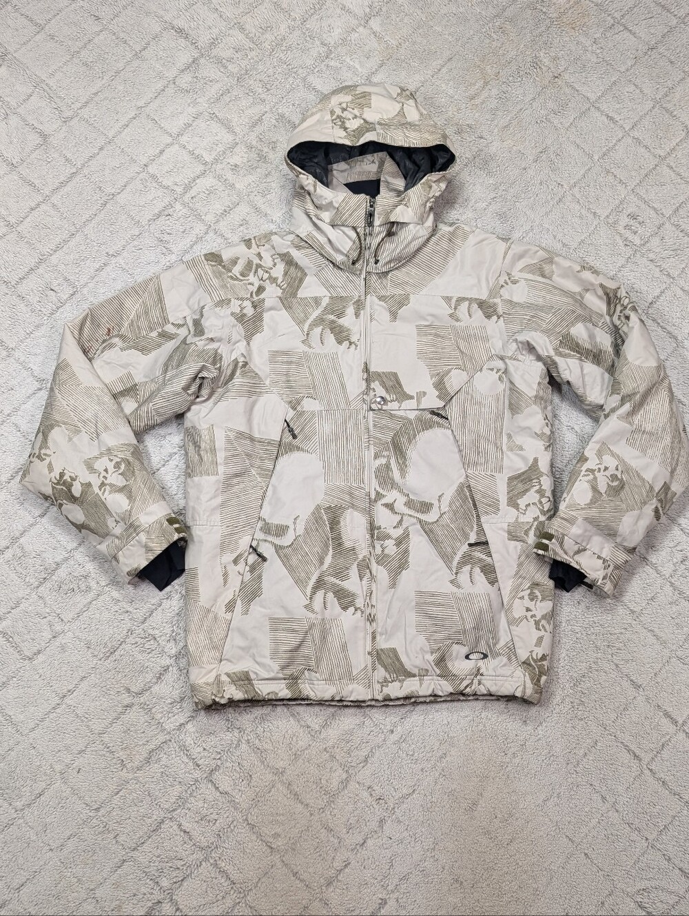 Vintage Oakley Jacket Mens M White Skull Graphic Ski Snowboard Icon Monogram Y2K